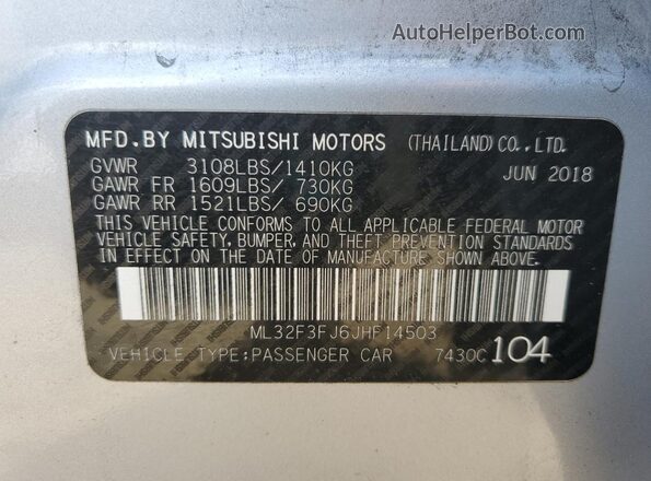 ML32F3FJ6JHF14503 2018 MITSUBISHI MIRAGE Silver 