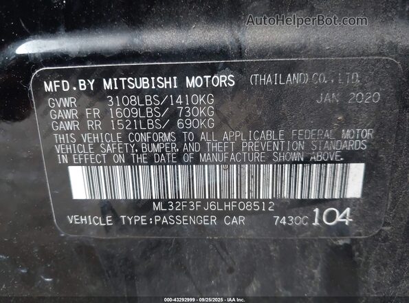 ML32F3FJ6LHF08512 2020 MITSUBISHI MIRAGE G4 Black Вид підкапотного простору