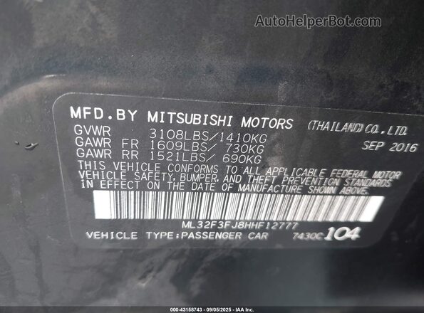 ML32F3FJ8HHF12777 2017 MITSUBISHI MIRAGE G4 Black 