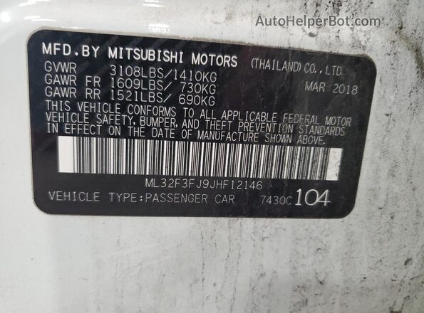 ML32F3FJ9JHF12146 2018 MITSUBISHI MIRAGE White Շարժիչի բաժամունքի տեսք