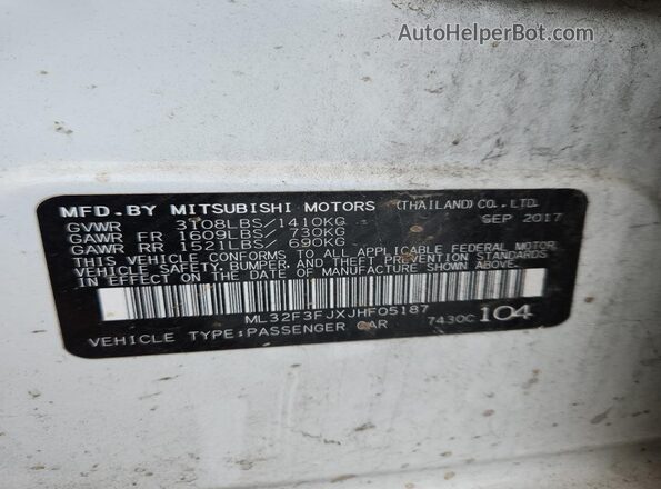 ML32F3FJXJHF05187 2018 MITSUBISHI MIRAGE White 