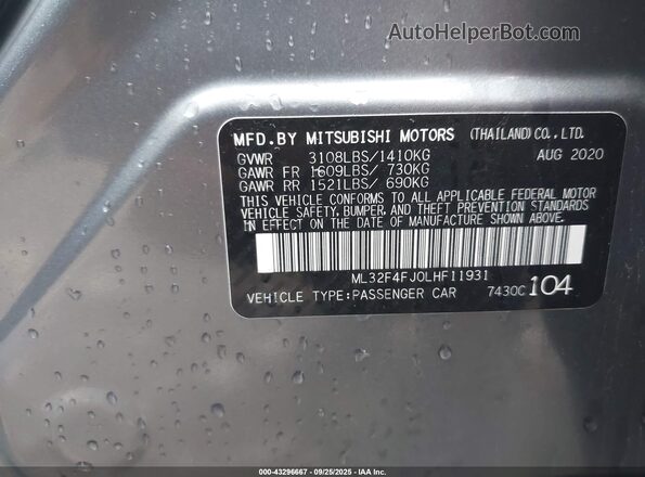 ML32F4FJ0LHF11931 2020 MITSUBISHI MIRAGE G4 Silver Շարժիչի բաժամունքի տեսք