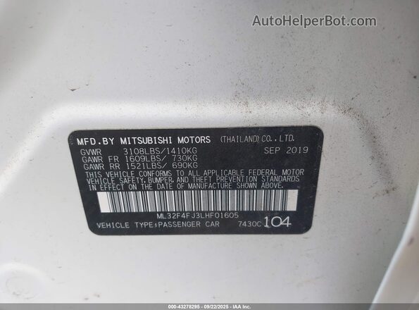 ML32F4FJ3LHF01605 2020 MITSUBISHI MIRAGE G4 White Engine compartment view