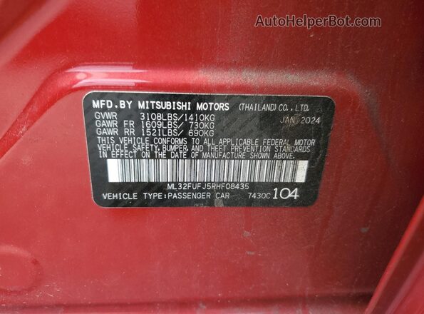 ML32FUFJ5RHF08435 2024 MITSUBISHI MIRAGE Red Widok komory silnika
