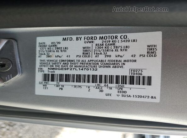 NM0GE9F27L1470132 2020 FORD TRANSIT Silver Вид наклейки з VIN-кодом