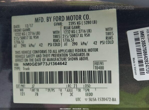 NM0GE9F73J1364642 2018 FORD TRANSIT CONNECT Gray 