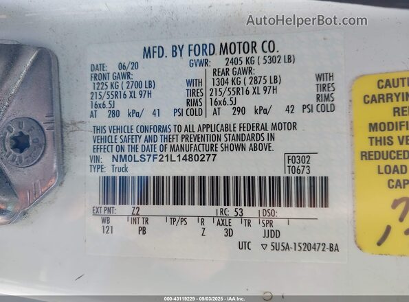 NM0LS7F21L1480277 2020 FORD TRANSIT CONNECT Белый 