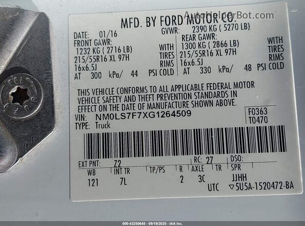 NM0LS7F7XG1264509 2016 FORD TRANSIT CONNECT White Engine compartment view