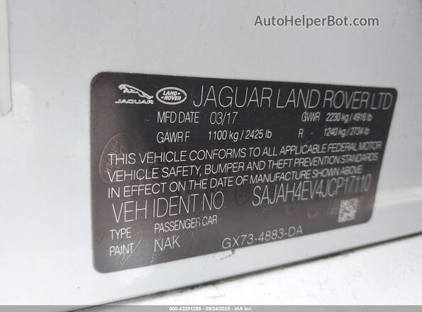 SAJAH4EV4JCP17110 2018 JAGUAR XF Белый Вид подкапотного пространства