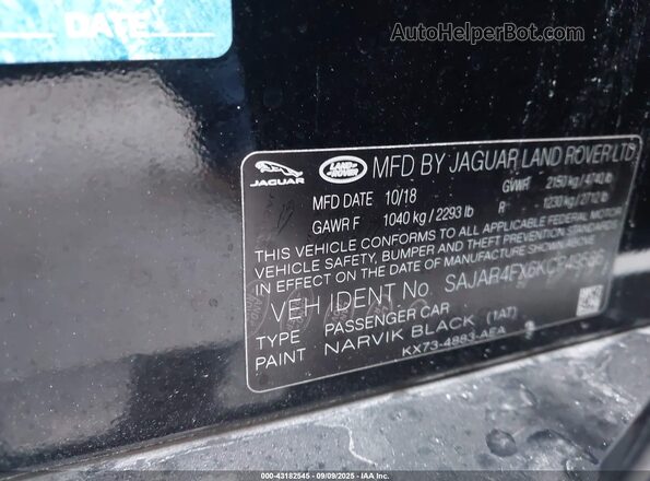 SAJAR4FX6KCP49586 2019 JAGUAR XF Black Widok komory silnika