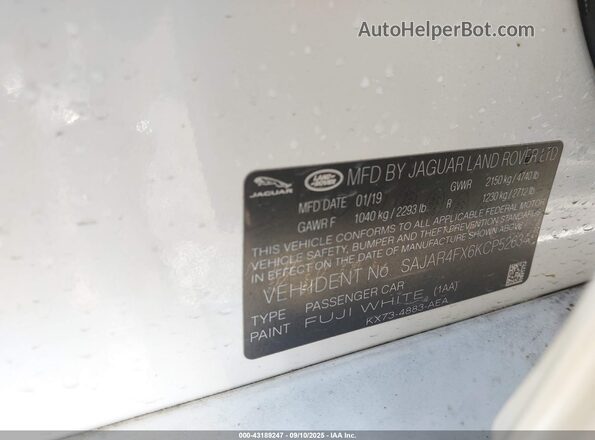 SAJAR4FX6KCP52634 2019 JAGUAR XF Белый Вид подкапотного пространства