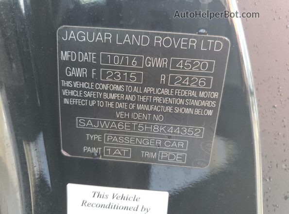 SAJWA6ET5H8K44352 2017 JAGUAR F-TYPE Black Вид наклейки з VIN-кодом