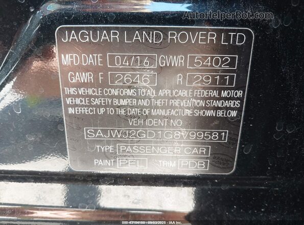 SAJWJ2GD1G8V99581 2016 JAGUAR XJ Black Widok komory silnika