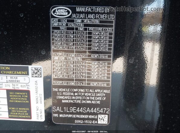 SAL1L9E44SA445472 2025 LAND ROVER RANGE ROVER SPORT Black Widok komory silnika