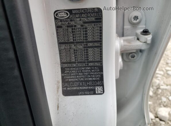 SALCJ2FX1LH833461 2020 LAND ROVER DISCOVERY White VIN կոդի պիտակի տեսք
