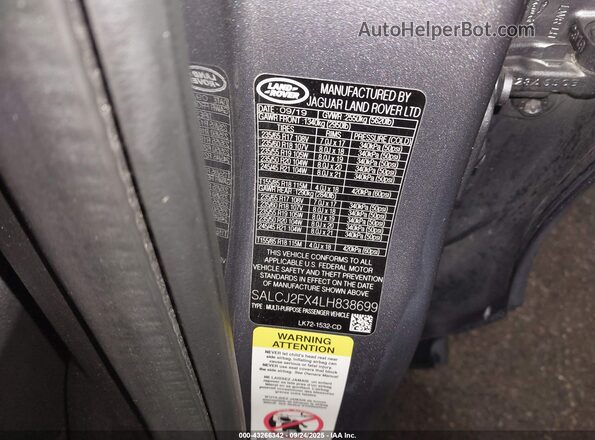 SALCJ2FX4LH838699 2020 LAND ROVER DISCOVERY SPORT Gray Widok komory silnika