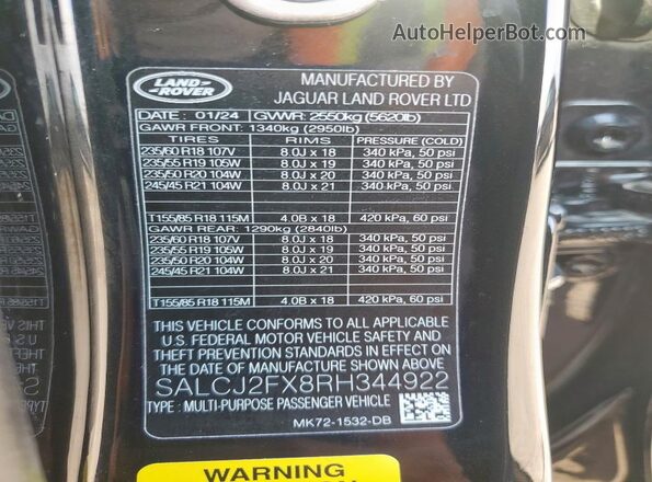 SALCJ2FX8RH344922 2024 LAND ROVER DISCOVERY Black Vista interior de 360 grados
