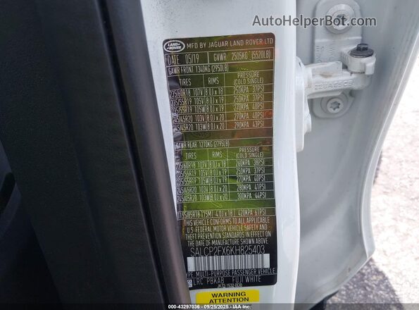 SALCP2FX6KH825403 2019 LAND ROVER DISCOVERY SPORT White 