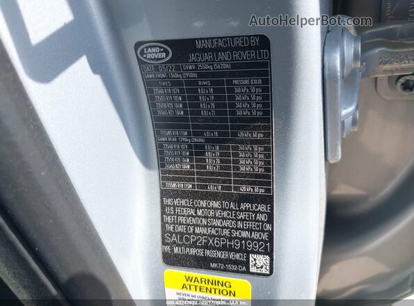 SALCP2FX6PH919921 2023 LAND ROVER DISCOVERY SPORT Серебряный Вид подкапотного пространства