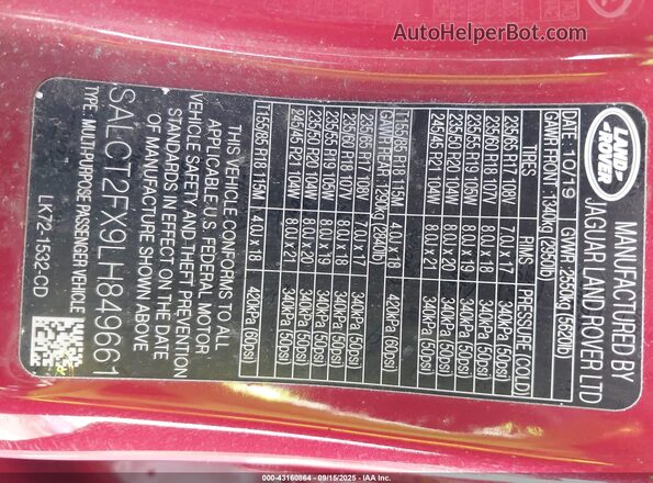 SALCT2FX9LH849661 2020 LAND ROVER DISCOVERY SPORT Red Вид підкапотного простору