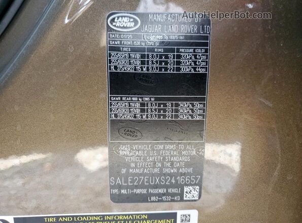 SALE27EUXS2416657 2025 LAND ROVER DEFENDER Коричневый Панорамный вид салона 360°