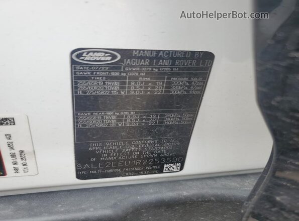 SALE2EEU1R2253590 2024 LAND ROVER DEFENDER White Vista de la etiqueta del VIN