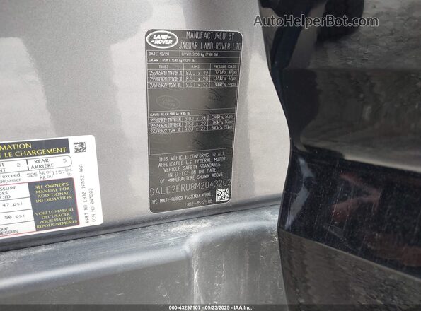SALE2ERU8M2043202 2021 LAND ROVER DEFENDER Gray ძრავის განყოფილების ხედი