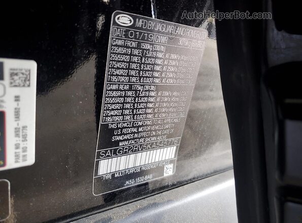 SALGR2RV5KA545776 2019 LAND ROVER RANGE Black ძრავის განყოფილების ხედი