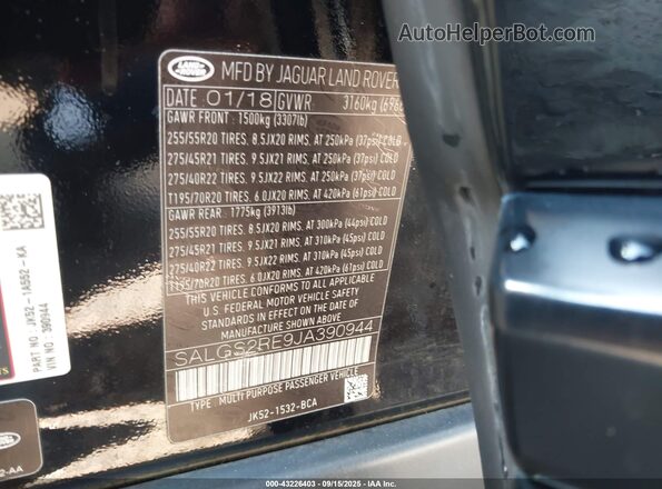 SALGS2RE9JA390944 2018 LAND ROVER RANGE ROVER Black Շարժիչի բաժամունքի տեսք