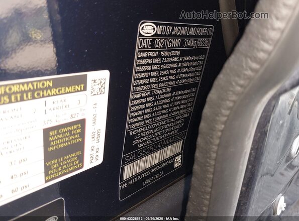 SALGS2RU4MA443920 2021 LAND ROVER RANGE ROVER Dark Blue Շարժիչի բաժամունքի տեսք