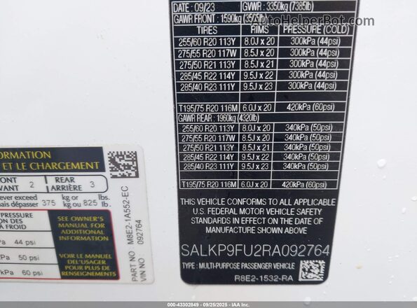 SALKP9FU2RA092764 2024 LAND ROVER RANGE ROVER White Widok komory silnika