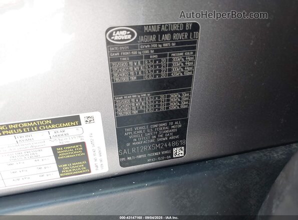 SALRT2RX5M2448618 2021 LAND ROVER DISCOVERY Gray Вид підкапотного простору