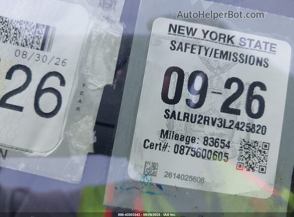 SALRU2RV3L2425820 2020 LAND ROVER DISCOVERY White 