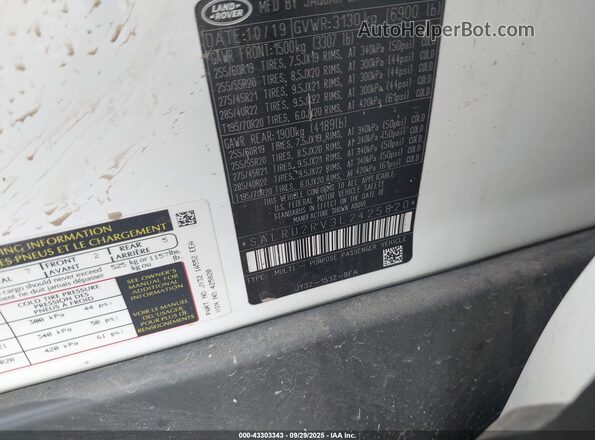 SALRU2RV3L2425820 2020 LAND ROVER DISCOVERY White Widok komory silnika