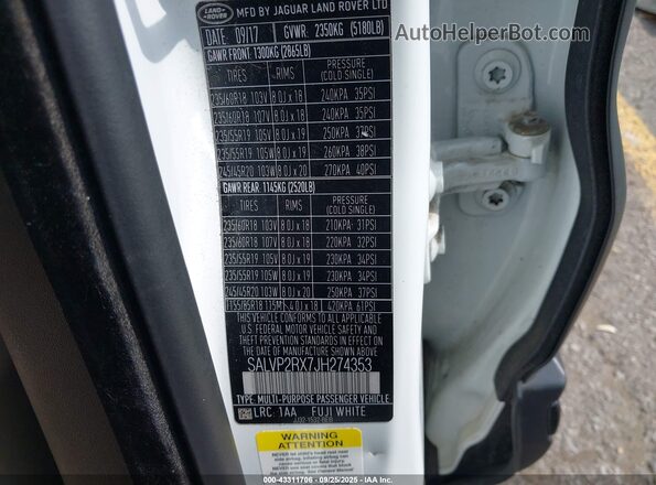 SALVP2RX7JH274353 2018 LAND ROVER RANGE ROVER EVOQUE White Вид підкапотного простору