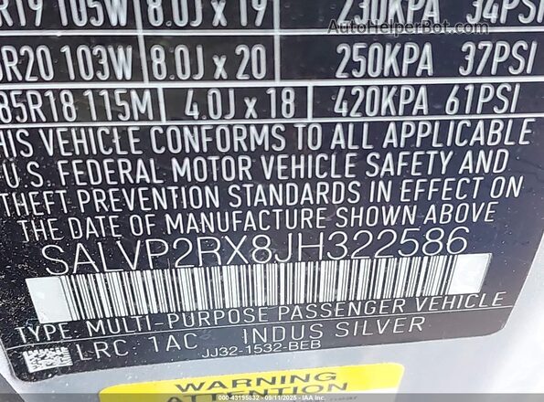SALVP2RX8JH322586 2018 LAND ROVER RANGE ROVER EVOQUE Gray Շարժիչի բաժամունքի տեսք