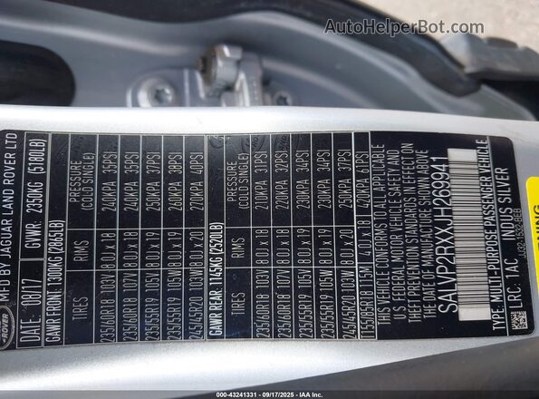 SALVP2RXXJH269941 2018 LAND ROVER RANGE ROVER EVOQUE Silver 