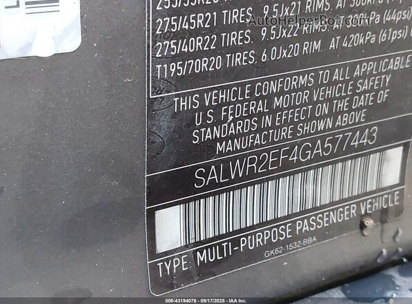 SALWR2EF4GA577443 2016 LAND ROVER RANGE ROVER SPORT Gray Vista del compartimento del motor