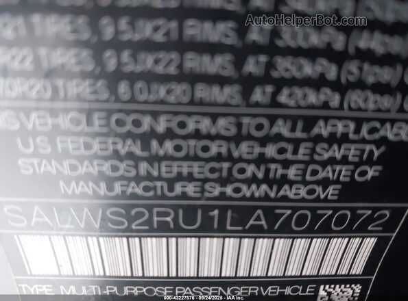 SALWS2RU1LA707072 2020 LAND ROVER RANGE ROVER SPORT Black 