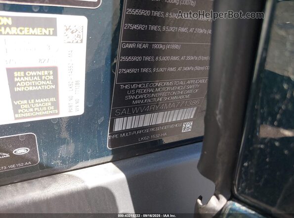 SALWV4RY4MA771386 2021 LAND ROVER RANGE ROVER SPORT Green Вид підкапотного простору