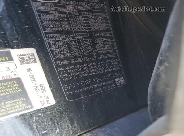 SALYB2EX2LA254542 2020 LAND ROVER RANGE Black Widok komory silnika