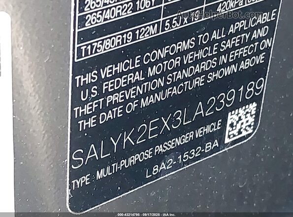 SALYK2EX3LA239189 2020 LAND ROVER RANGE ROVER VELAR Gray Շարժիչի բաժամունքի տեսք