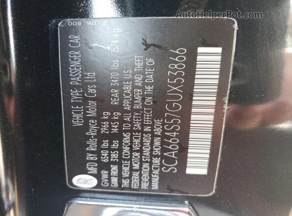 SCA664S57GUX53866 2016 ROLLS-ROYCE GHOST Black ძრავის განყოფილების ხედი