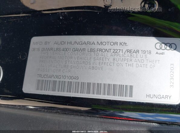 TRUC5AFVXG1010049 2016 AUDI TT Black Widok komory silnika