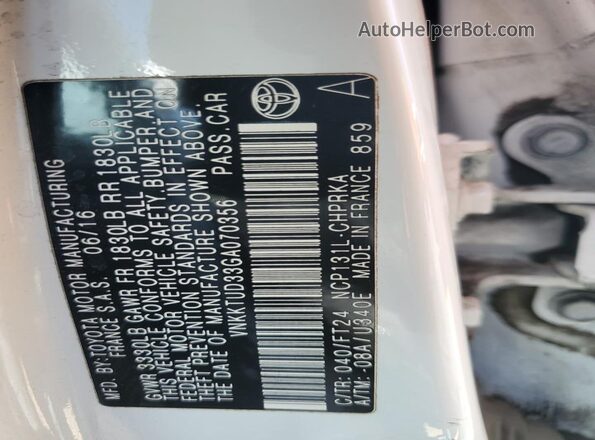 VNKKTUD33GA070356 2016 TOYOTA YARIS Белый Вид подкапотного пространства