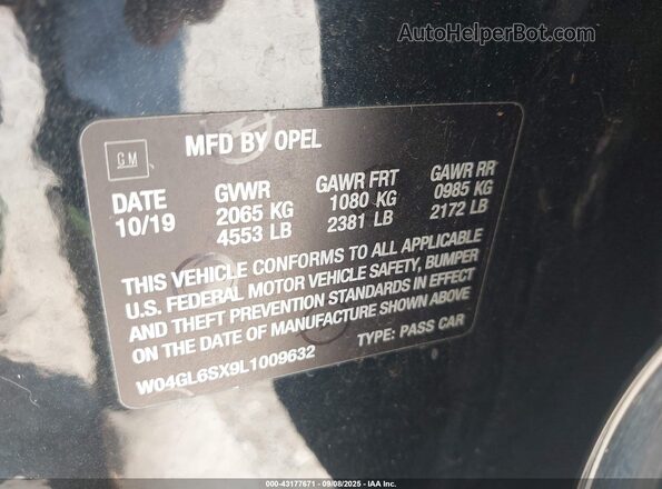 W04GL6SX9L1009632 2020 BUICK REGAL Black Շարժիչի բաժամունքի տեսք