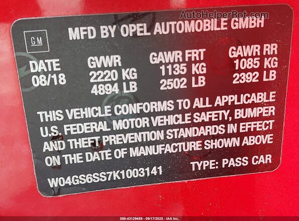 W04GS6SS7K1003141 2019 BUICK REGAL Красный Вид подкапотного пространства