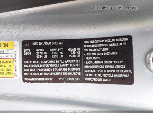 W04WH3N51HG006685 2017 BUICK CASCADA Light Blue ძრავის განყოფილების ხედი