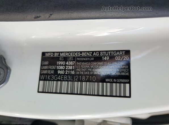 W1K3G4EB3LJ218710 2020 MERCEDES-BENZ A White Engine compartment view