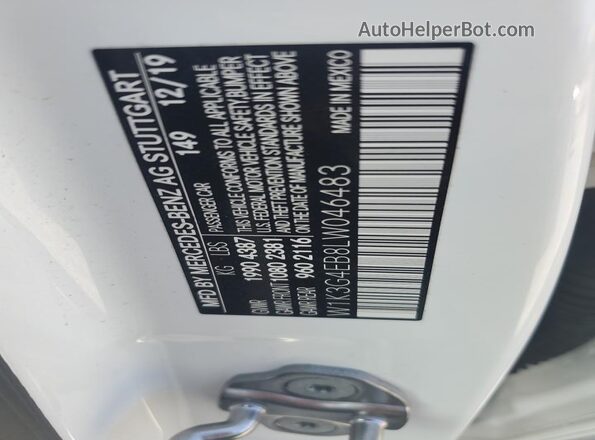 W1K3G4EB8LW046483 2020 MERCEDES-BENZ A White ძრავის განყოფილების ხედი